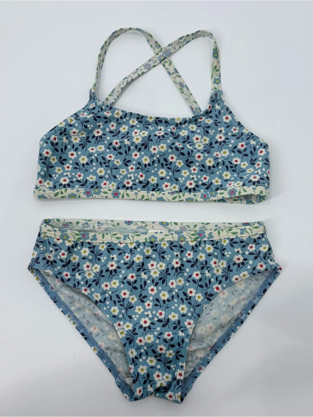Mini Boden Sapphire Blue Meadow Floral Cross Back Bikini Set